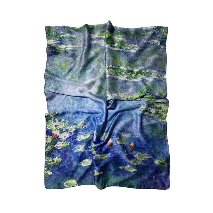 Blue Claude Monet Water Lily Print Scarf for wholesale on Faire