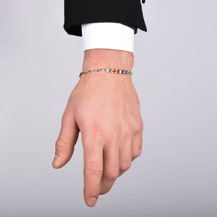 Club Five - Vendita all'ingrosso Bracciali a catena e a maglie - Bracciale uomo in argento e oro con targhetta - Hector