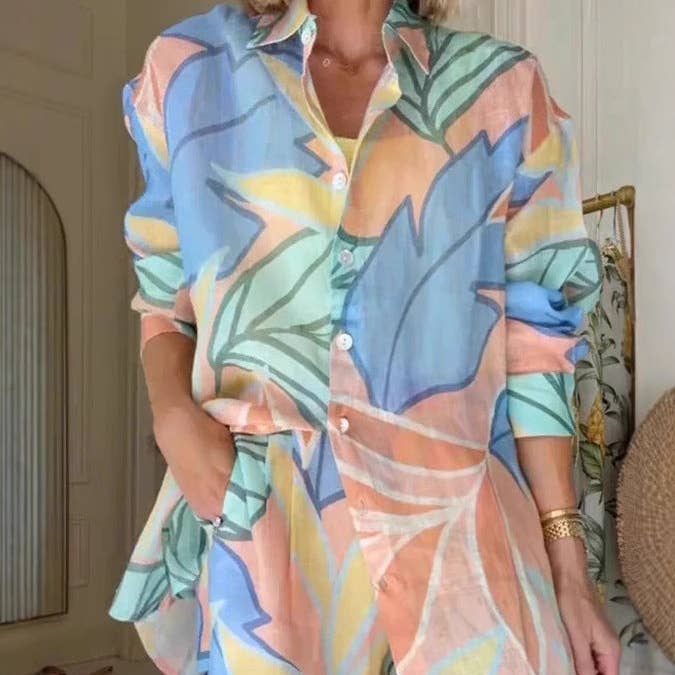 Elegant Loose Linen Shirt Set with Long Sleeves for wholesale by Halcyon Outfitters®