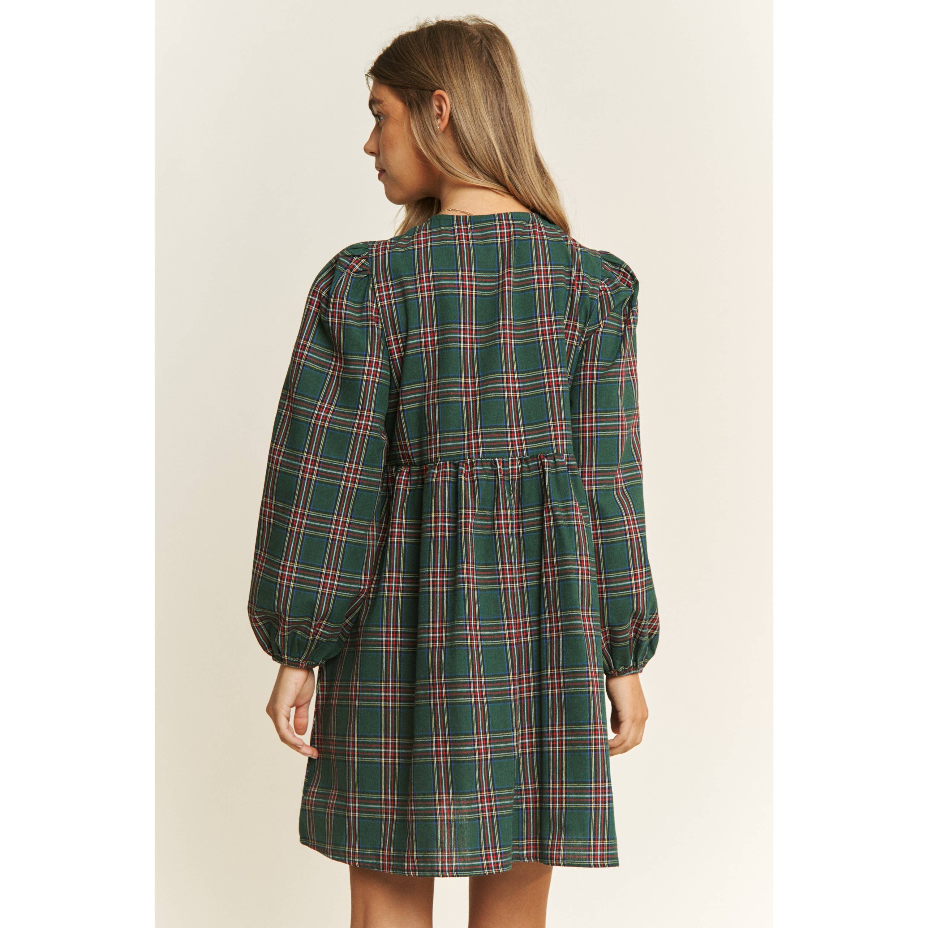 Sweet Generis - Wholesale Dress - Women's - SOFT PLAID WOVEN FABRIC BABYDOLL BOW MINI DRESS9