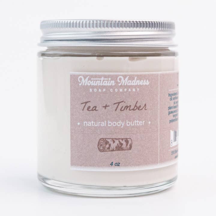 Tea + Timber Body Butter | Woodsy & Grounded Spring Scent for wholesale by Mountain Madness Soap Co.