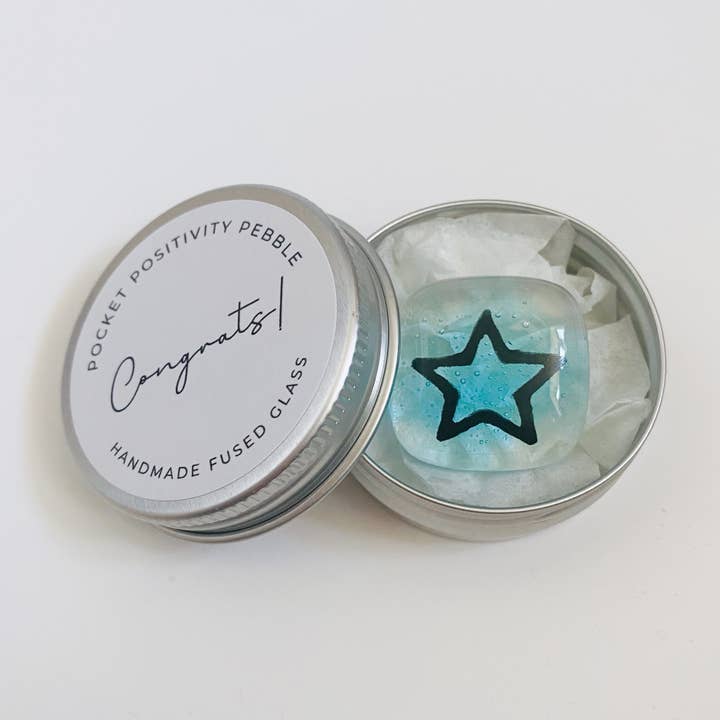 Salvia Glass - Wholesale Keepsake Coin/Token - Glass Congratulations pocket hug mini tin 0