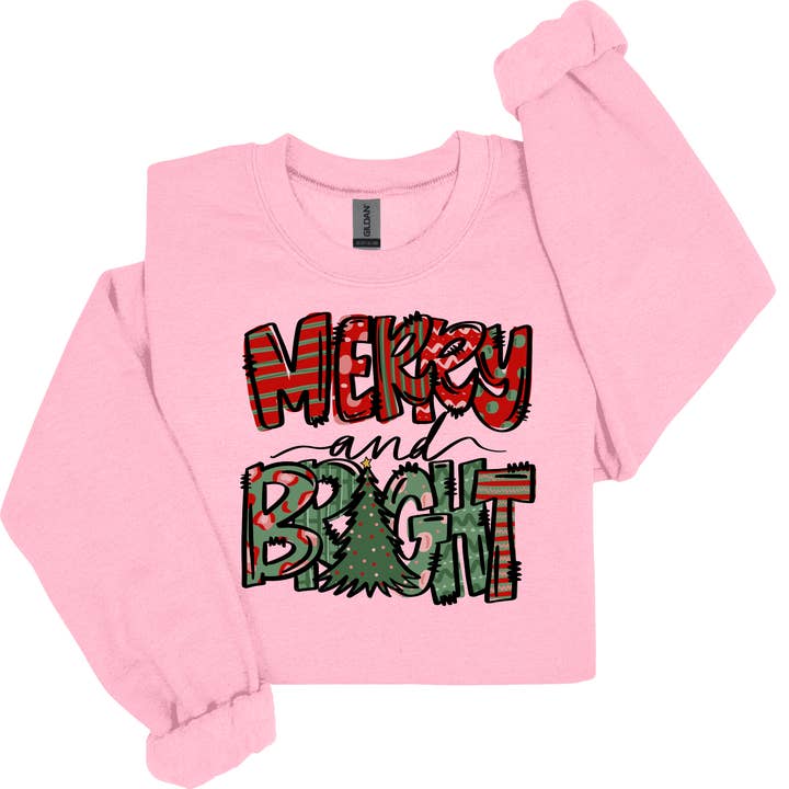 Merry & Bright - Pink Trendy Christmas Tee/Sweatshirt for wholesale by Ally Co