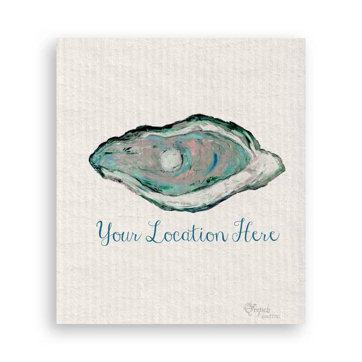 French Graffiti - Wholesale Tea Towel - Aqua Oyster with Location16