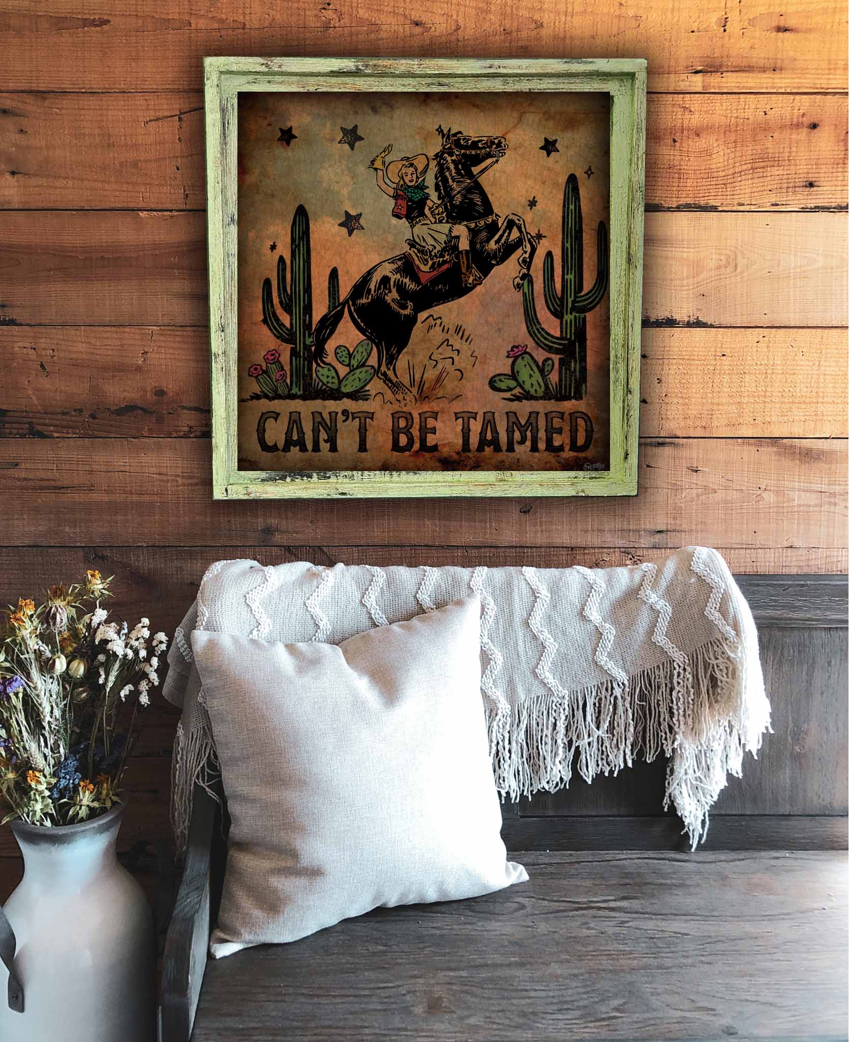 TroubleMaker Trading Company - Wholesale Art Print - Can't be Tamed Cowgirl - Square Framed Artwork0