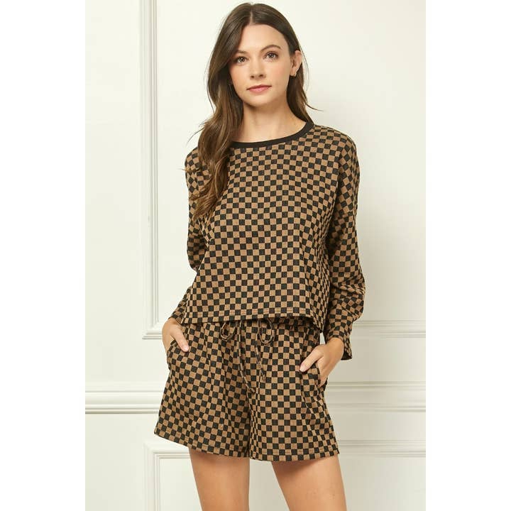 Checker Jersey Long Sleeve Top for wholesale by Veveret