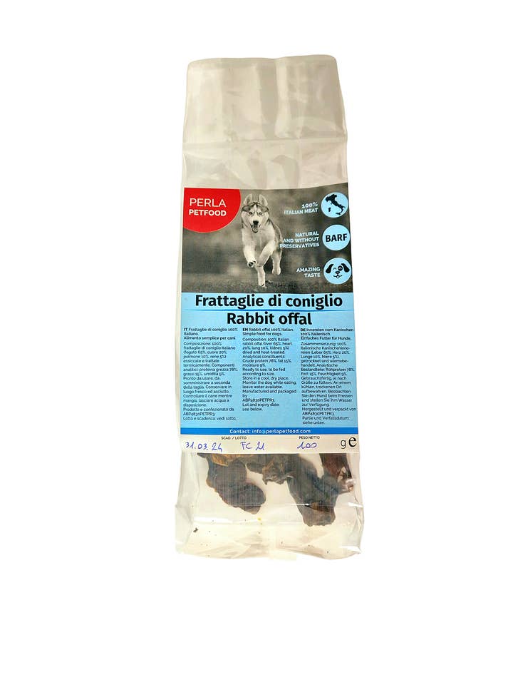 Snack BARF Rabbit Offal 100% Made in Italy for wholesale by Perla PetFood