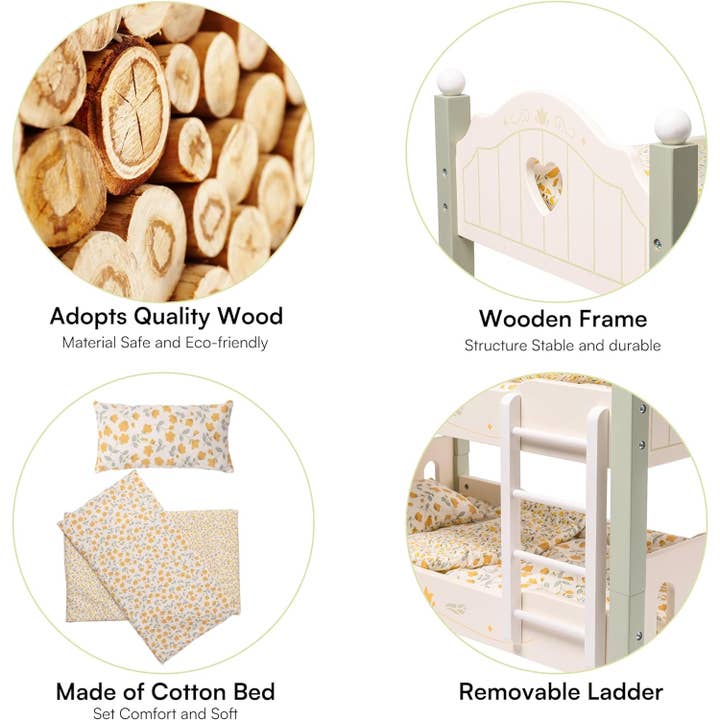 Robud & Mewoofun Official Store - Wholesale Doll Accessory Kit - Kids - Robud Baby Doll Bunk Beds Wooden Doll Cribs Cradle 6