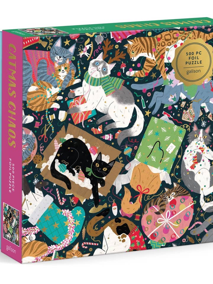 Catmas Chaos 500 Piece Foil Puzzle for wholesale by Chronicle Books