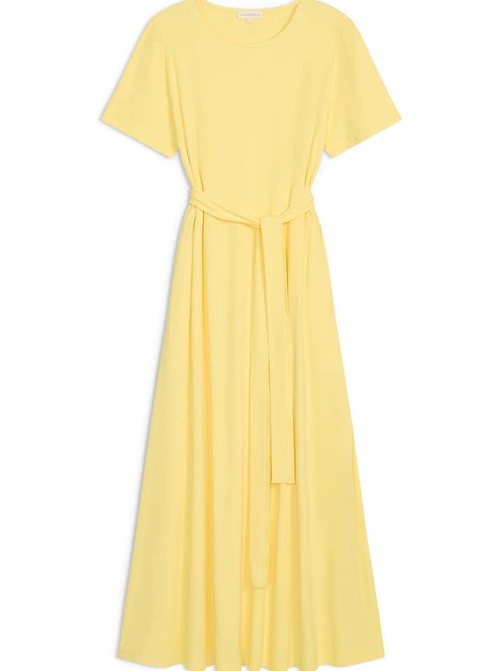 Puff Sleeve Tee Shirt Dress - Yellow Cotton Rib for wholesale by Kathleen Maeve