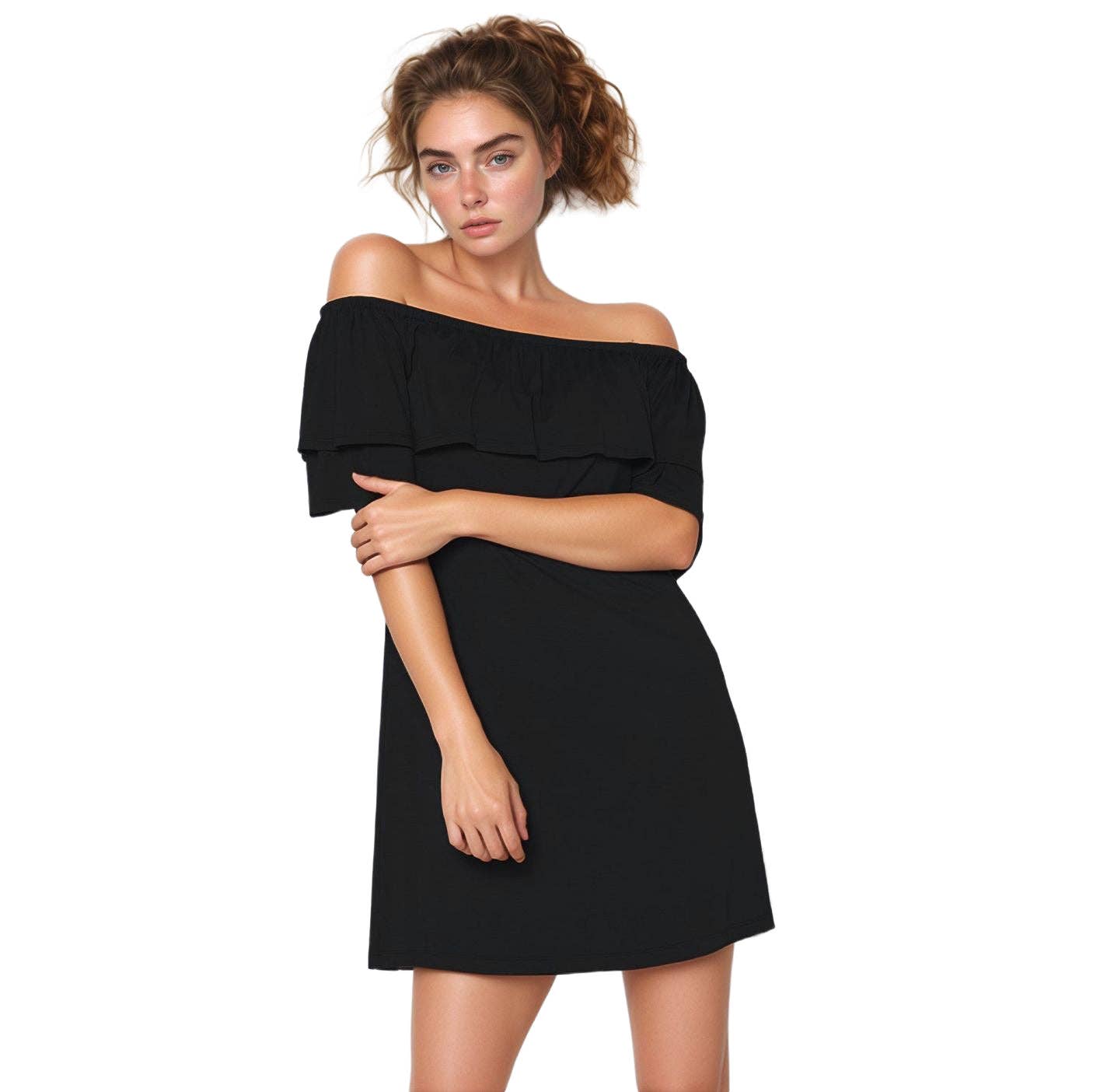 Robin K - Wholesale Dress - Women's - Women's Basic Off Shoulder Midi Dress1