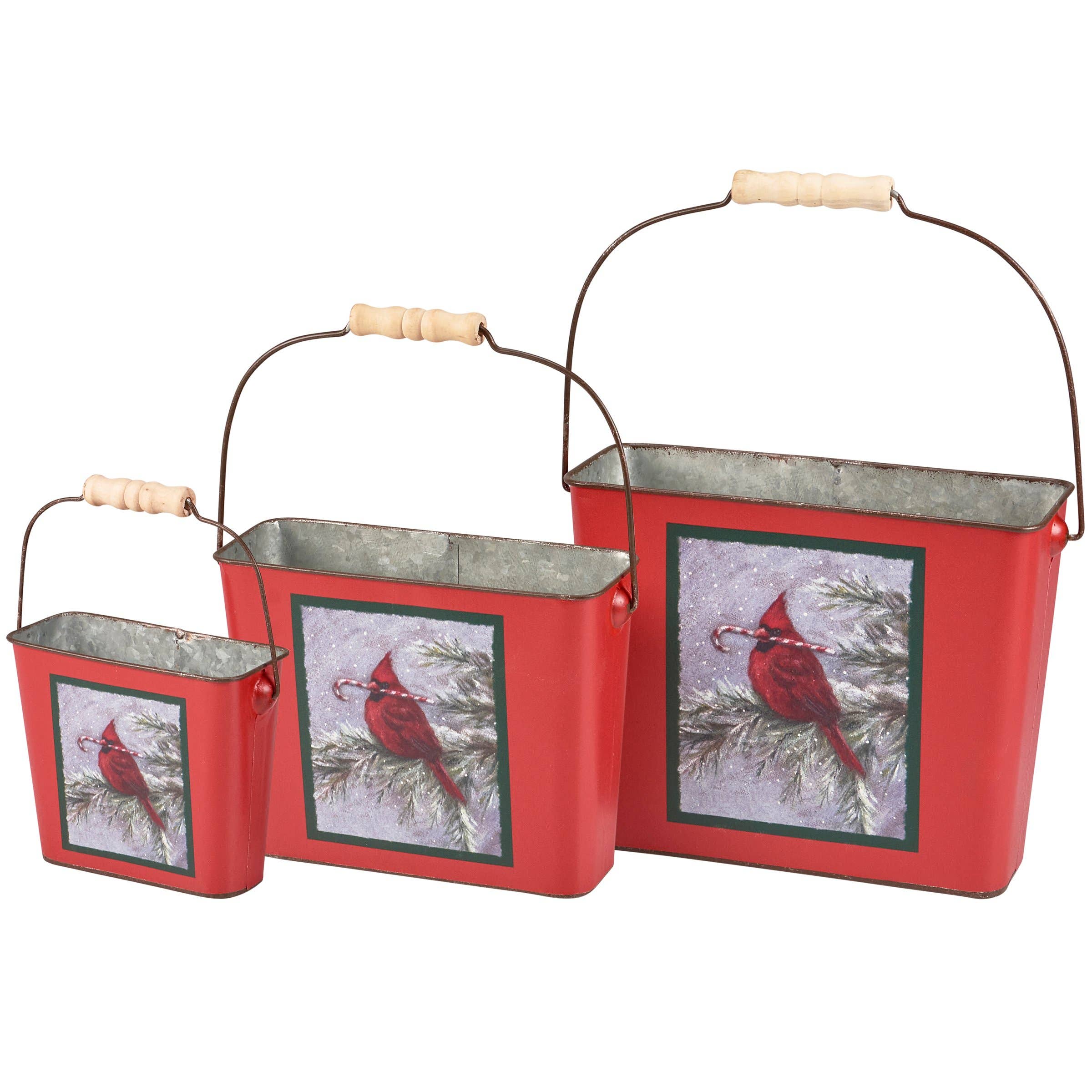 Primitives by Kathy - Wholesale Storage Bin - Winter Cardinal Bucket Set1