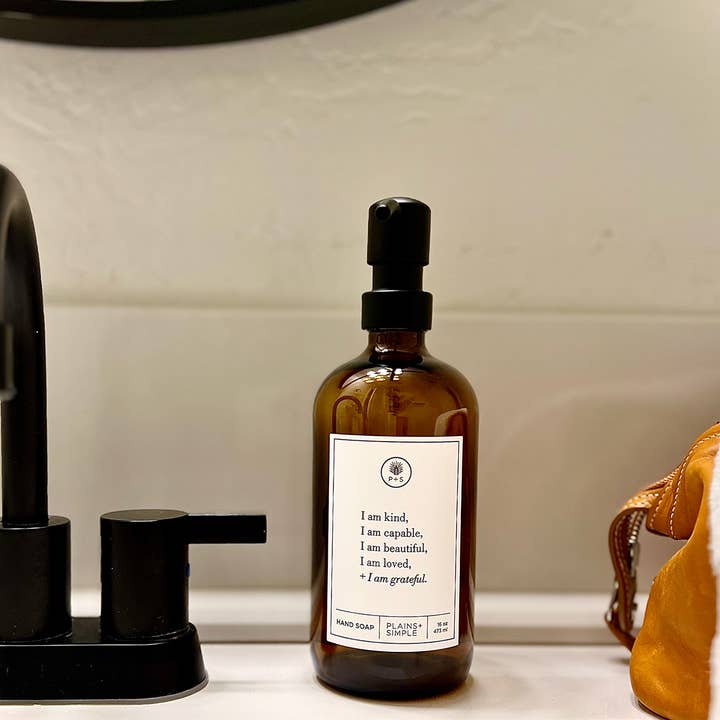 Plains + Simple - Wholesale Soap Dispenser - I Am Kind Amber Glass Reusable Soap/Lotion Dispenser15