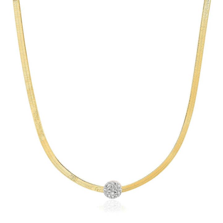 Tai Jewelry - Wholesale Link & Chain Necklace - Herringbone Chain With Pave' Dot Necklace