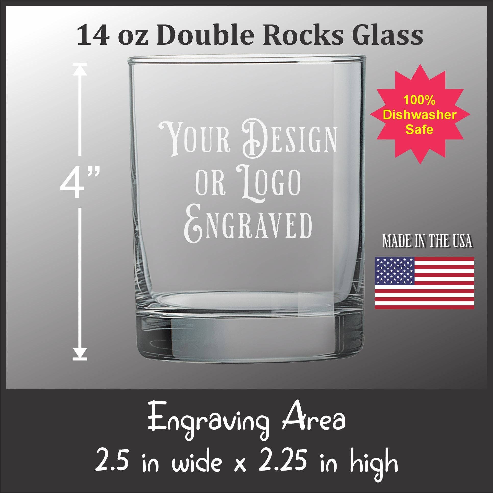 Adirondack Etching LLC - Wholesale Cocktail/Liquor Glass - Your Design or Logo etched 14 oz Double Rocks
