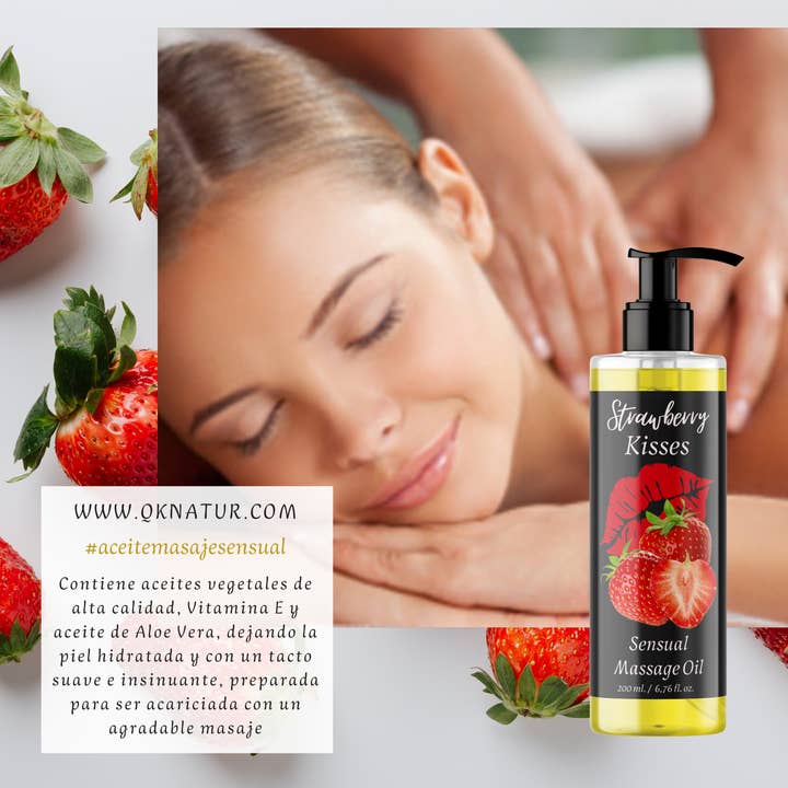 Qknatur - Vente Huile/gel de massage - Huile de massage sensuelle STRAWBERRY. Pour massages 200 ml