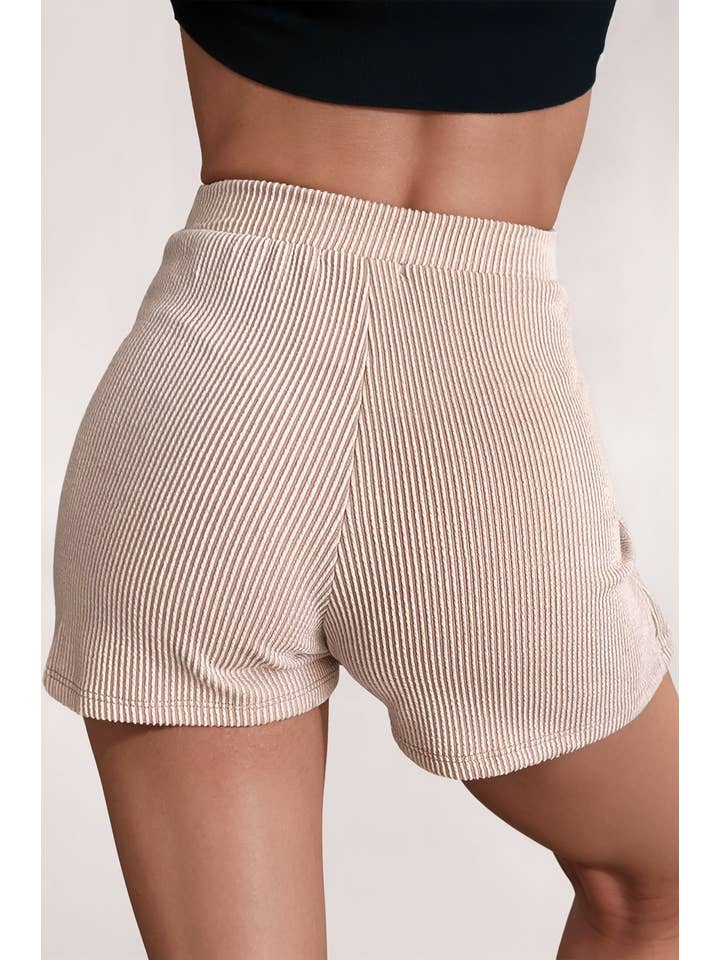 Beige Corded Elastic High Waist Wrap Skort for wholesale on Faire