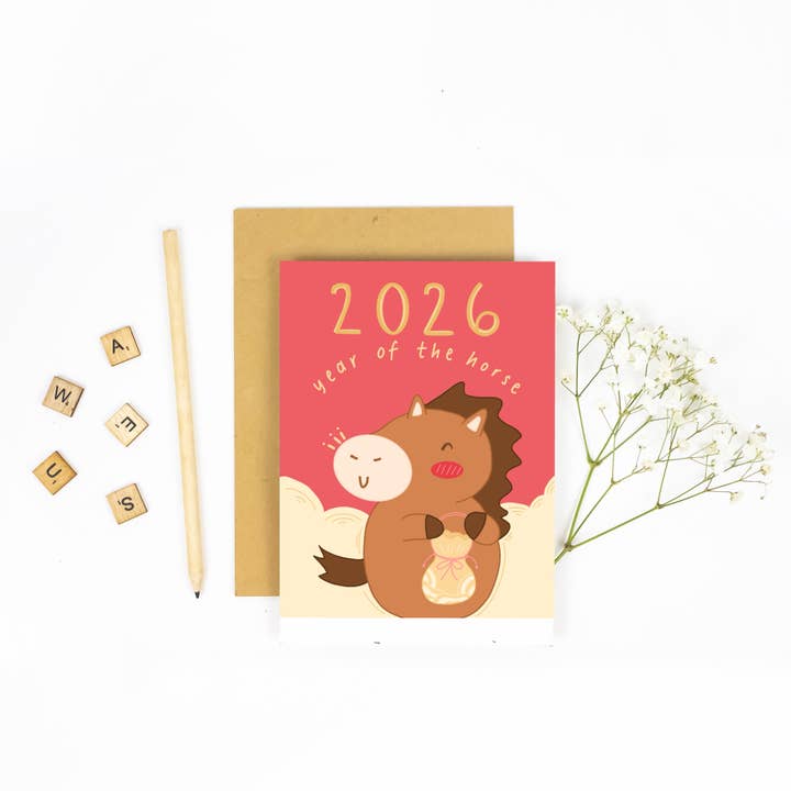 Happy Lunar New Year - 2026 Year of the Horse Greeting Card for wholesale by Milky & Co. Studios