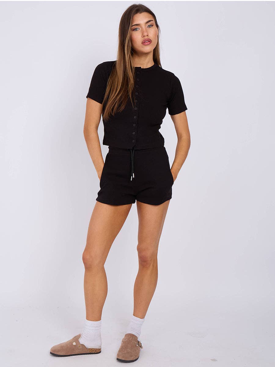 AX Labels - Wholesale Lounge Set - Women's - Ribbed Button Through Short Sleeve Top and Shorts Co-ord20