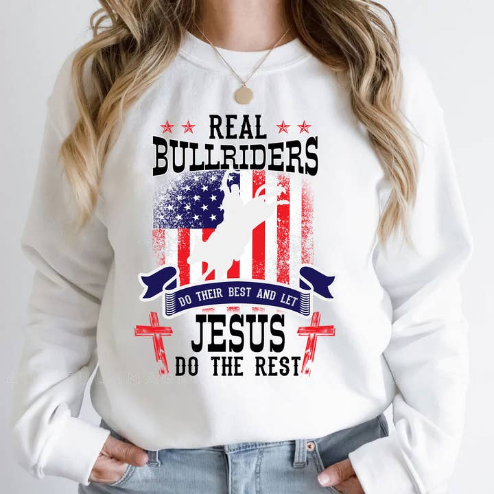 Flag Christian Real Bullriders Sweatshirt, Bullrider Shirt for wholesale by EagleAceApparel