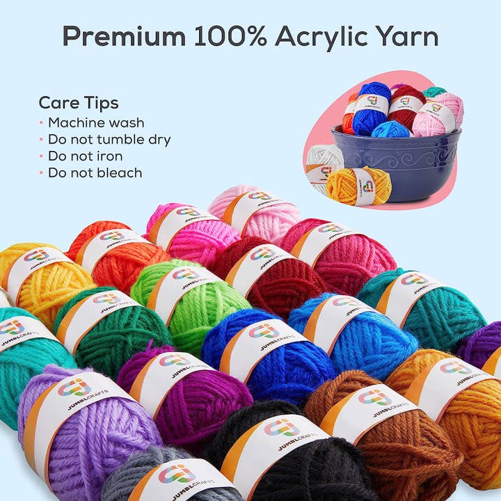 Jumbl - Wholesale Yarn - Acrylic Yarn for Crocheting, 20 Assorted Colors1