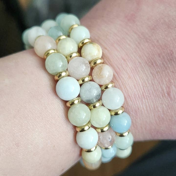 Sara Sela Jewelry - Wholesale Beaded Bracelet - Morganite Beaded Stretch Bracelets for Easter and Spring2