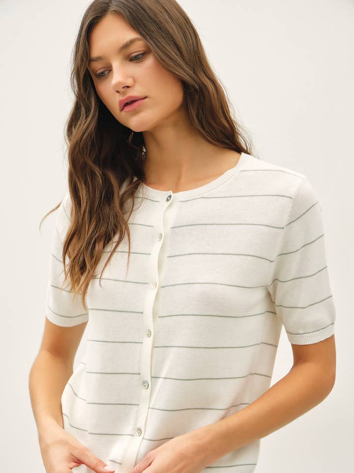 STRIPE CREW NECK SHORT SLEEVE CARDIGAN for wholesale by Be Cool
