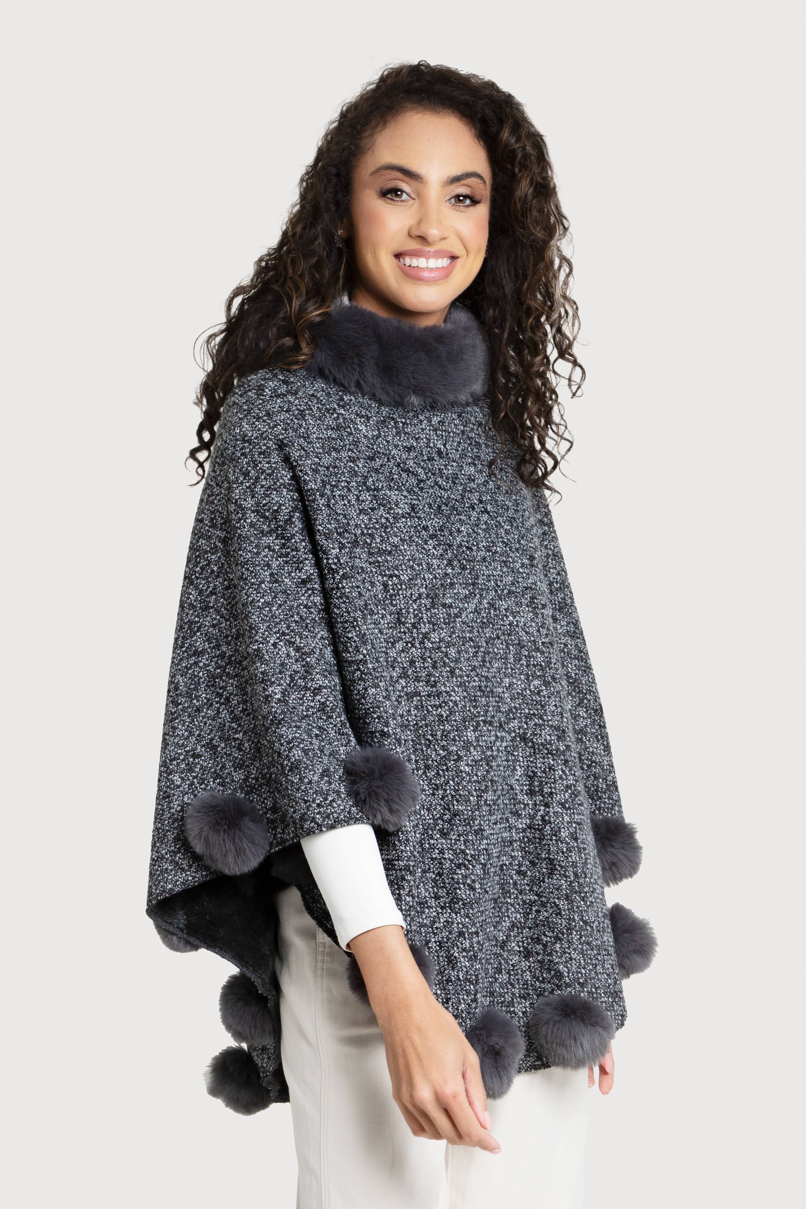 SAACHI - Wholesale Poncho - Dames - Posey Fur Pomponponcho15