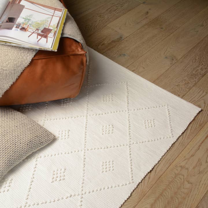 Handmade Recylcled Cotton Area Rug- White Diamond (170x40cm) for wholesale by Proheeder