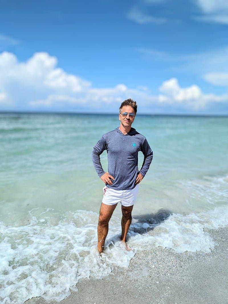 Sun Drunk - Wholesale Rashguard - Men's - UPF 50+ Sun Shirt - Heather Navy with Hood2