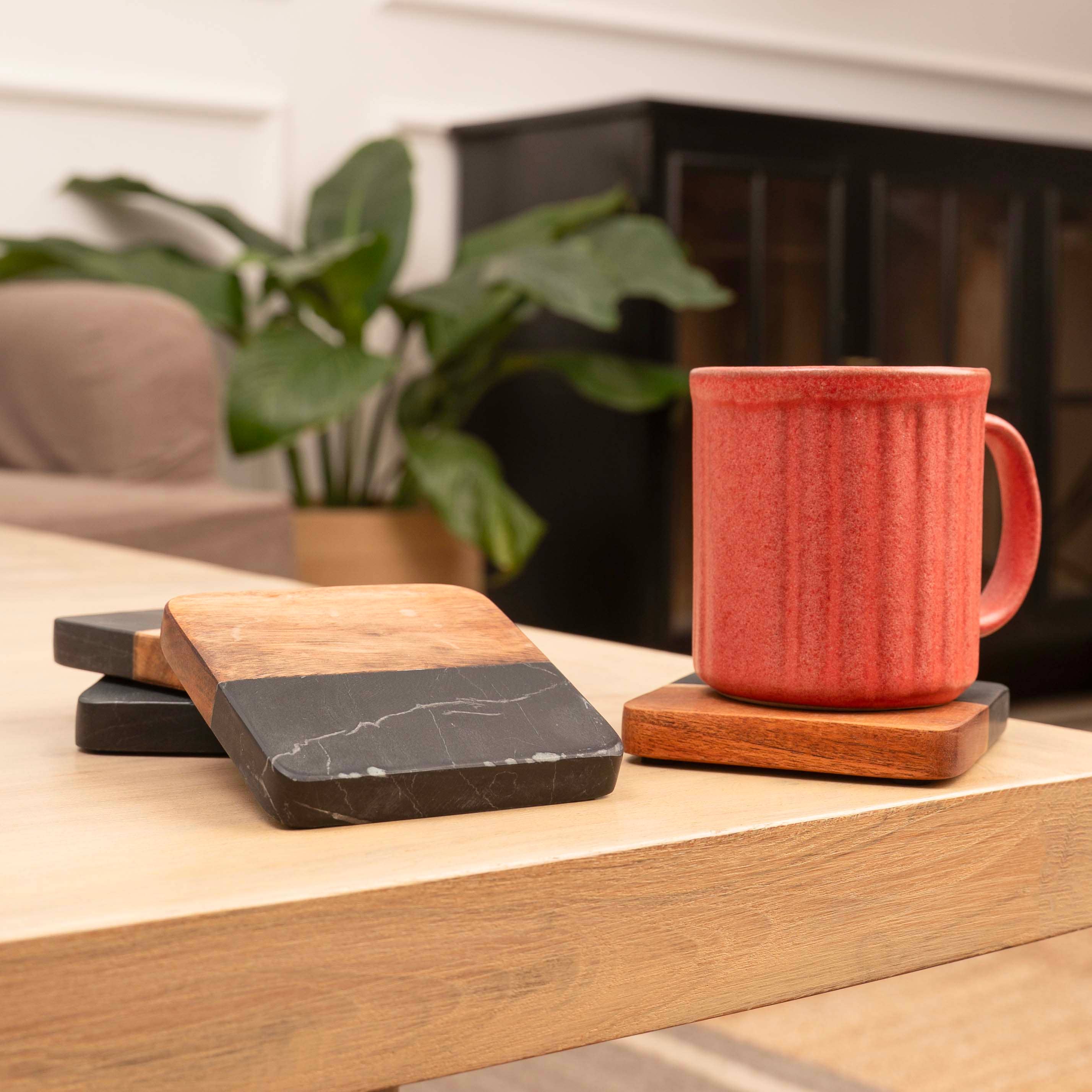 LuxeDesigns Co LLC - Wholesale Coasters - Artisan Marble and Wood Square Coaster Set of 4 - Black7