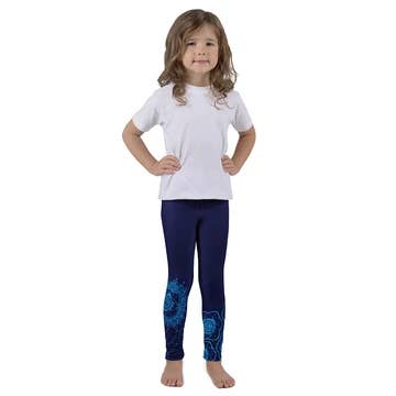 Leggings Shakti Original Henna Art (azul) para meninas por atacado de SuniaYoga