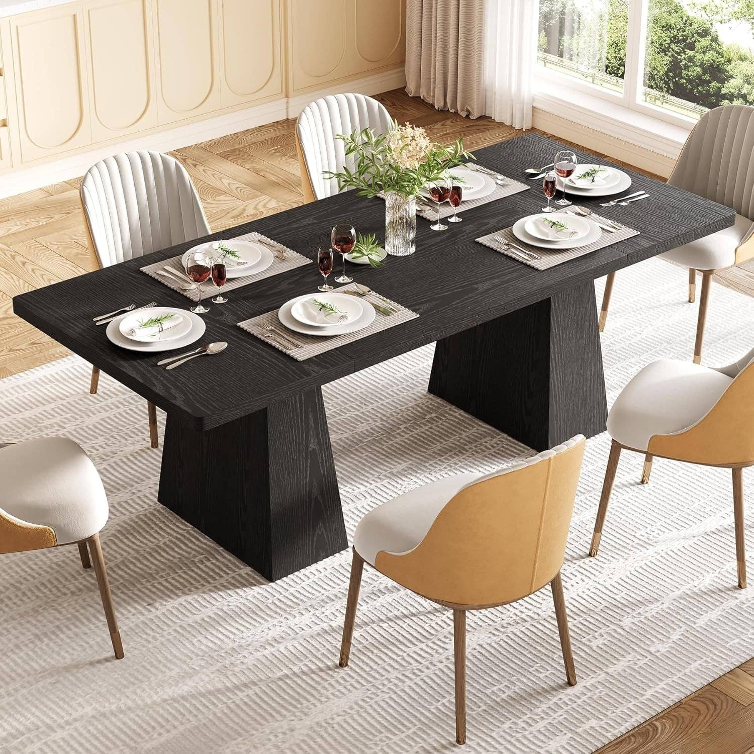 Wooden Dining Table for 6 with Heavy Duty Legs Black for wholesale on Faire3