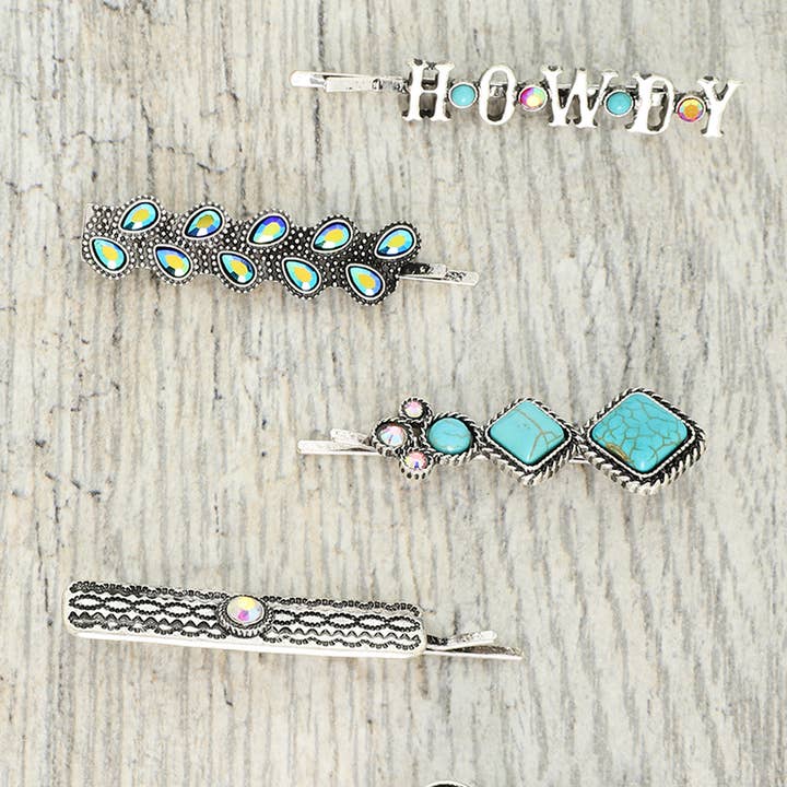 SP Sophia Collection - Wholesale Hair Pin - 6-Piece Western Theme Turquoise Hair Pin Set