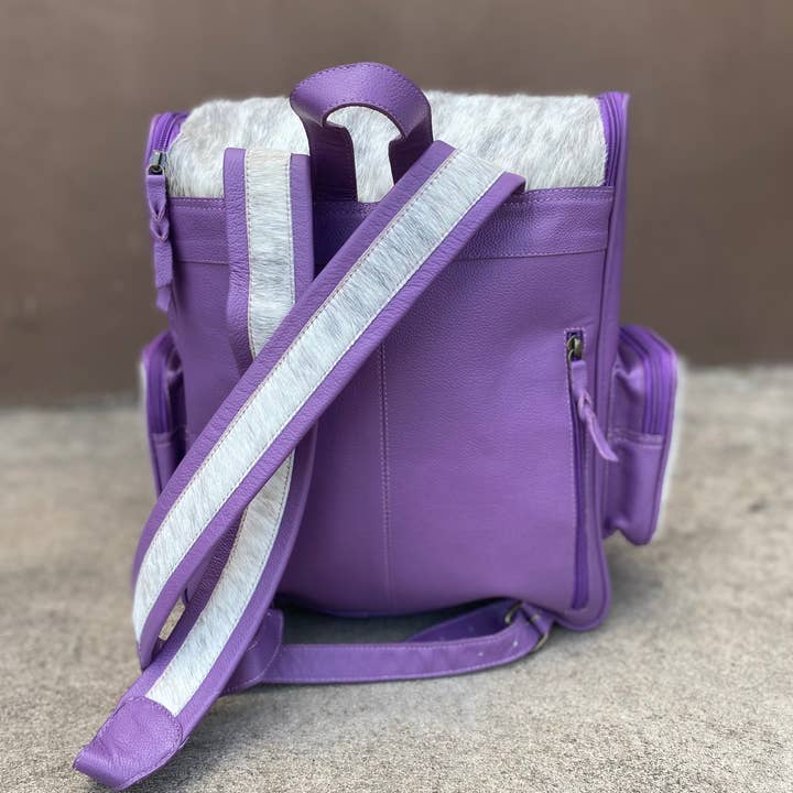 Western Linens - Wholesale Backpack - Women's - Purple Leather Bucking horse Cowhide Backpack