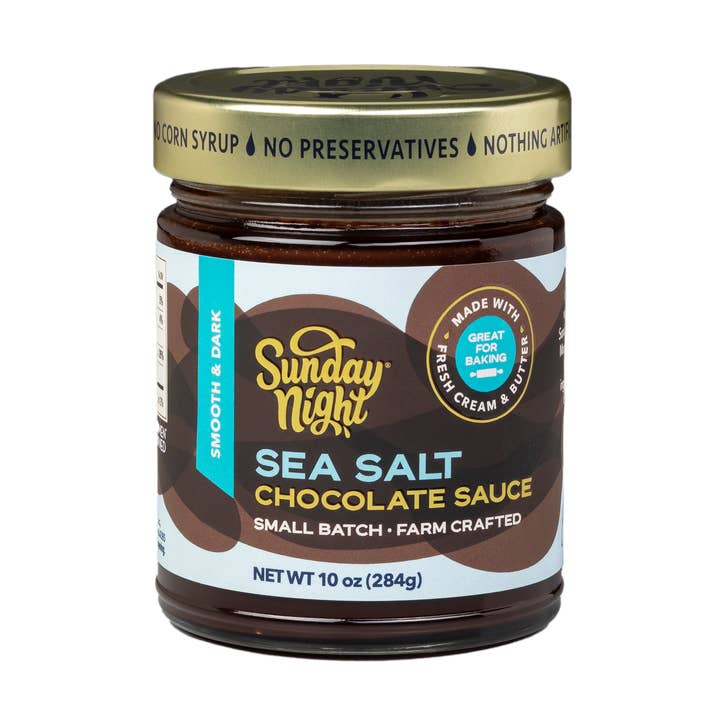Sauce au chocolat et sel de mer pour la vente par Sunday Night Foods