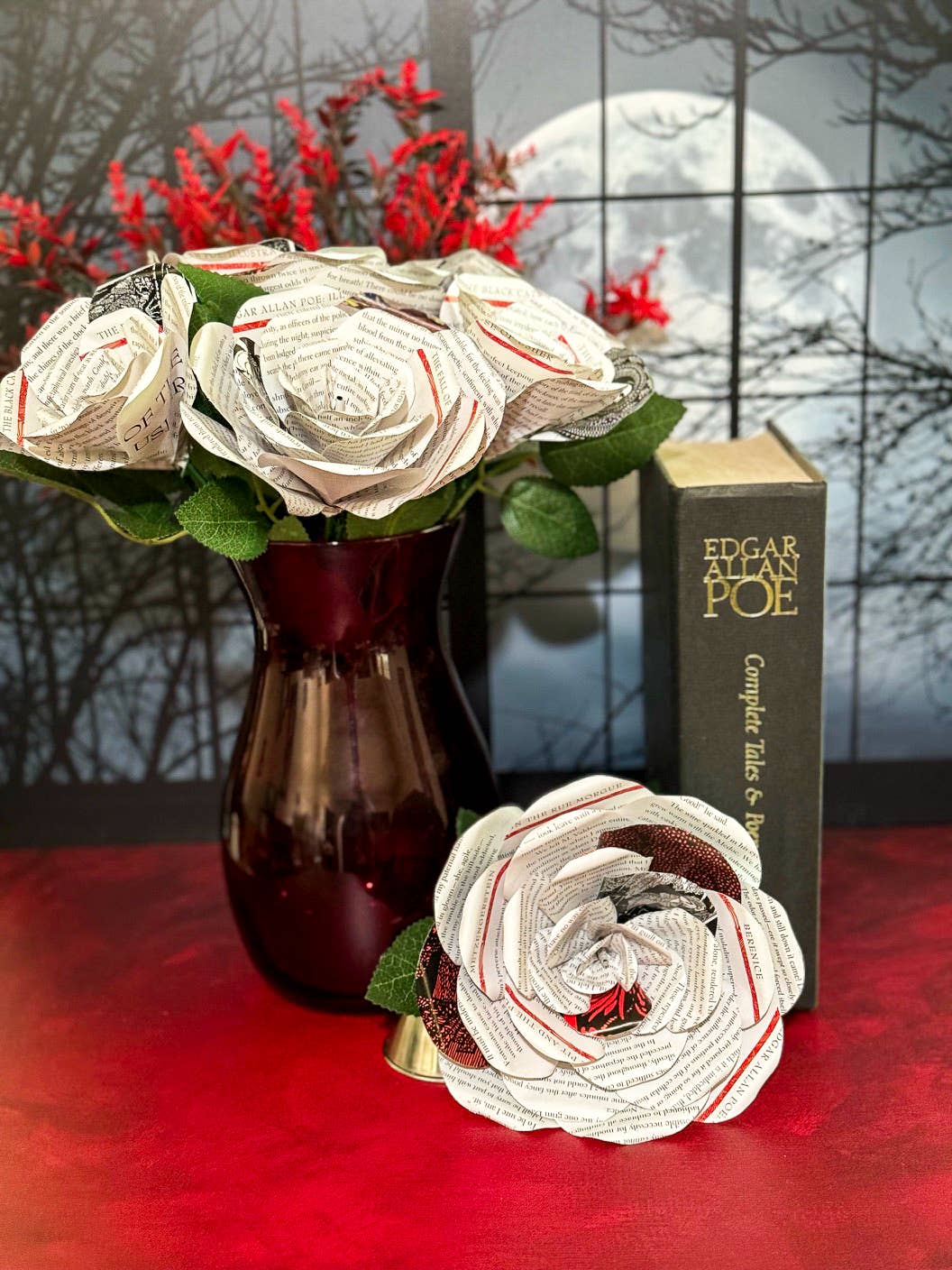 Literary Blooms - Wholesale Artificial Flowers - Edgar Allen Poe Paper Rose made from Upcycled Books- 3 Sizes7