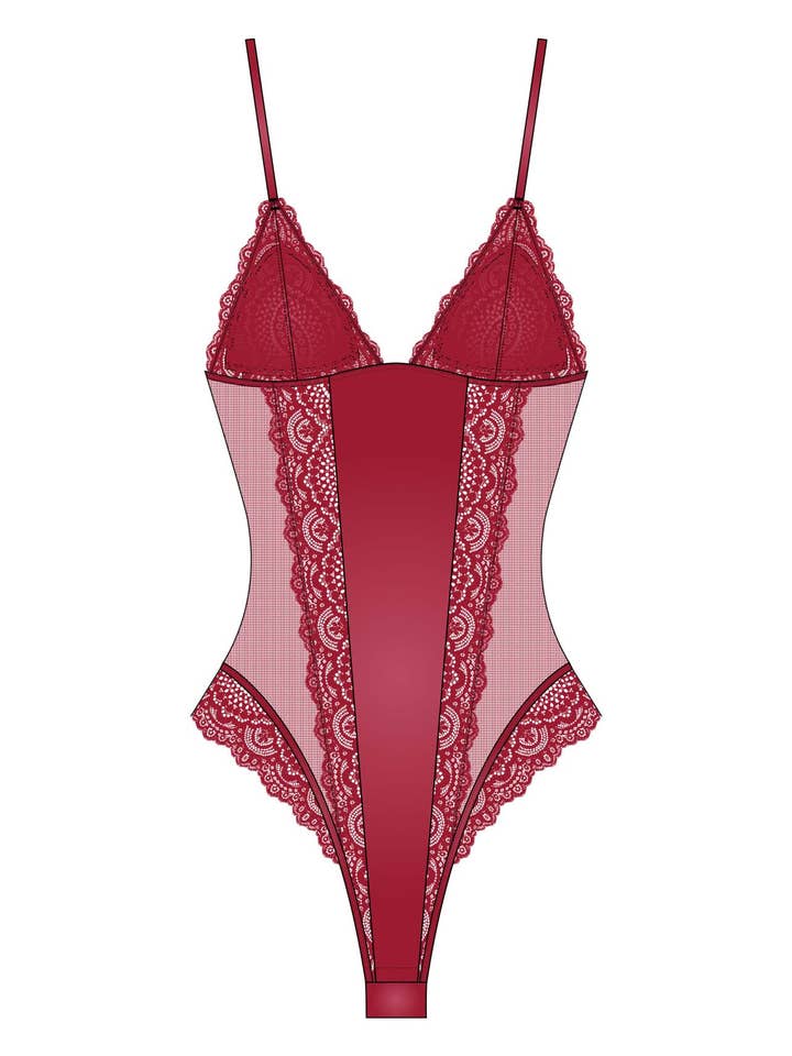 Padded Bodysuit - Women'ssuit in scallop glamour lace for wholesale by scandale éco-lingerie