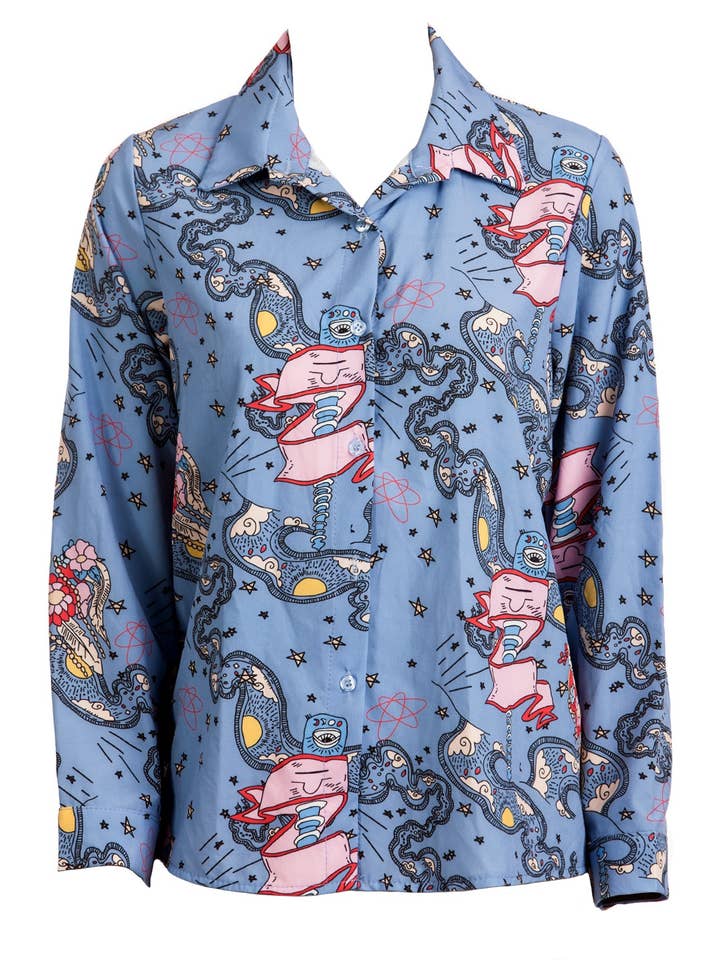 Susan blå blus med tryckta figurer för wholesale av SOHUMAN