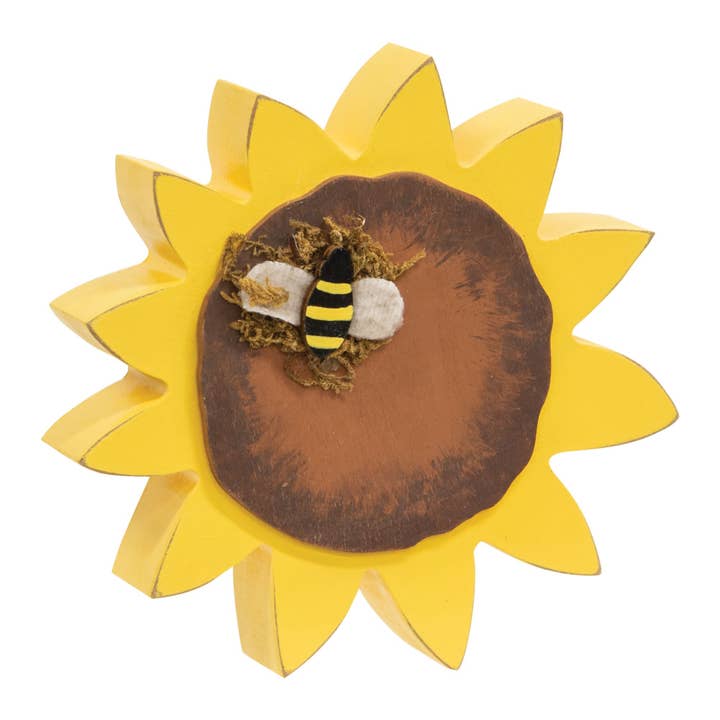 Sunflower and Bee Chunky Sitter Decorative Tabletop Object for wholesale by The Hearthside Collection
