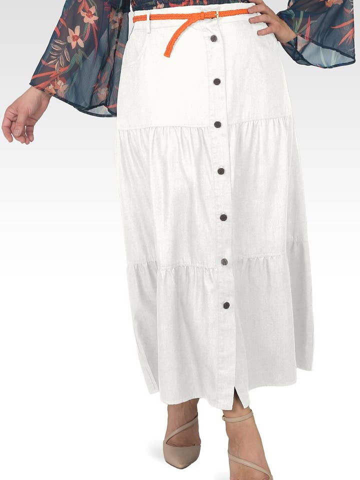 Women's Plus Size Off-White Maxi Peasant Skirt for wholesale by Standards & Practices