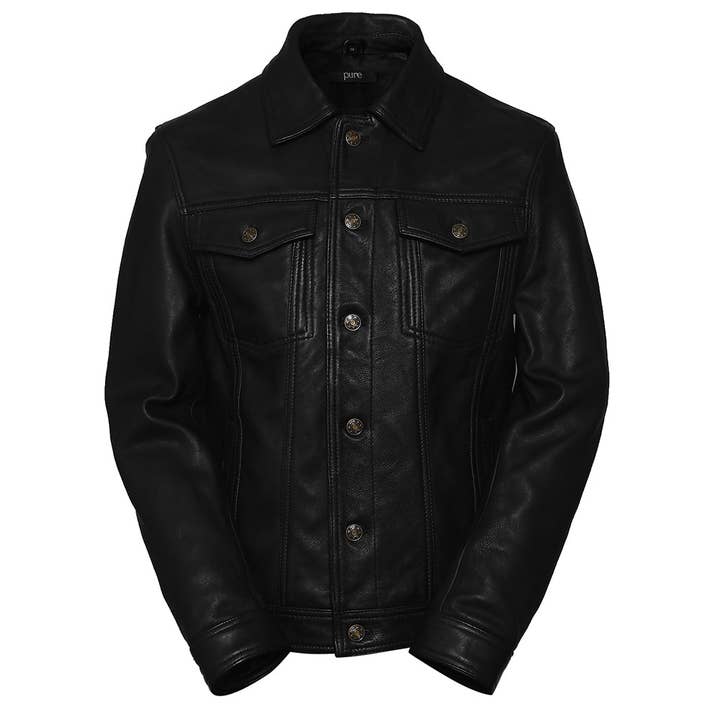 Classic Trucker Men Western Style Lambskin Jacket - Black for wholesale by Pure Leather