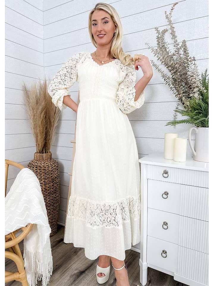Anna Kaci Wholesale - Wholesale Dress – Women's - Womens Lace Long Sleeve V Neck Fall Maxi Dress1