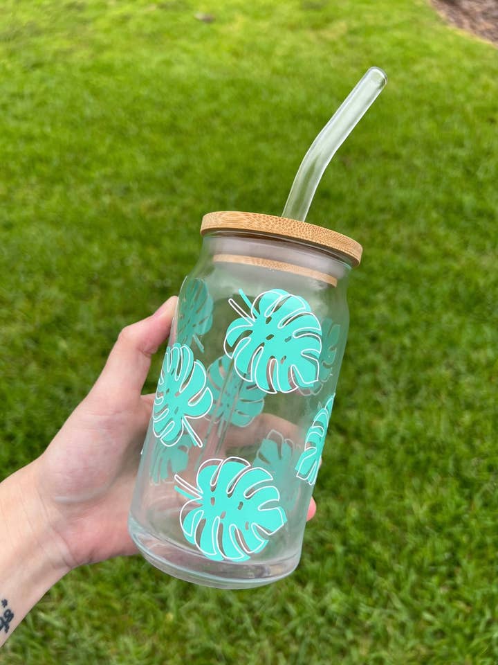 Copo de Vidro Monstera Folha Libbey por atacado de HandmadesByHannahS
