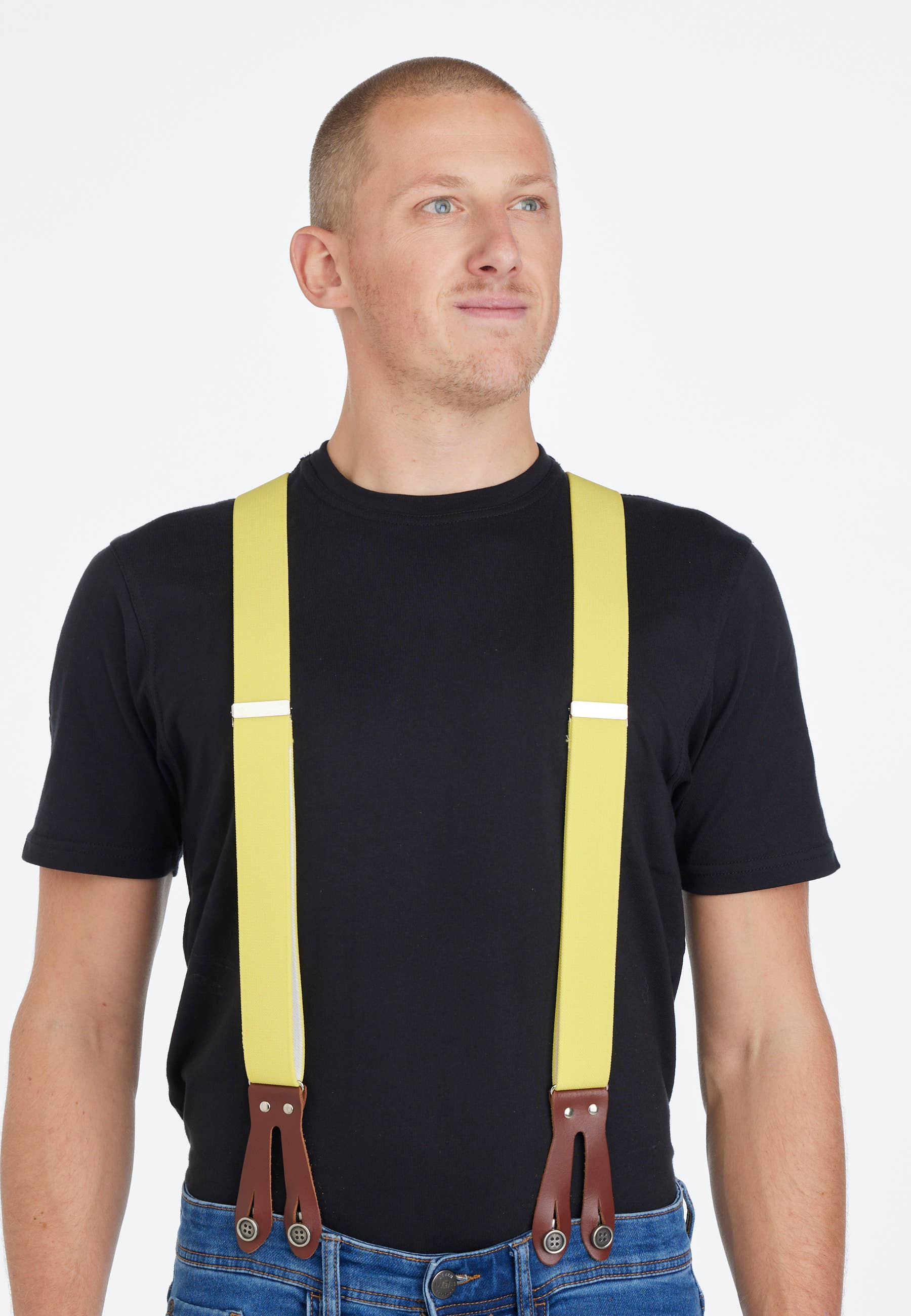 Pierre Mouton - Wholesale Belt - Unisex - Strong Yellow Braces with Leather 140cm | Handmade1