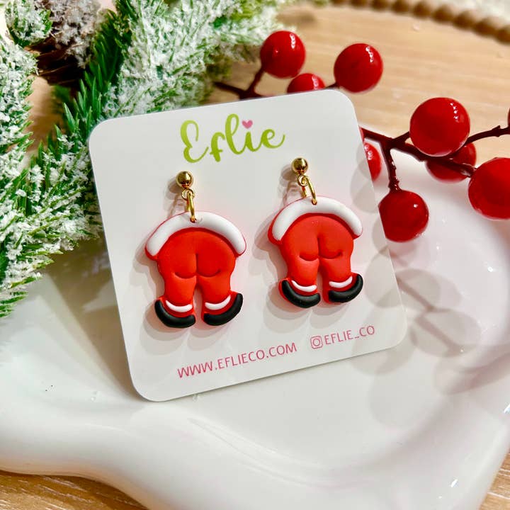 Eflie - Wholesale Dangle Earrings - Santa Claus Behind Christmas Funny Earrings Gift Idea Holida