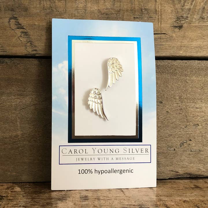 Carol Young Silver - Wholesale Stud/Post Earrings - Angel Wing Earrings, Petite / Post on CARD/Jewelry0
