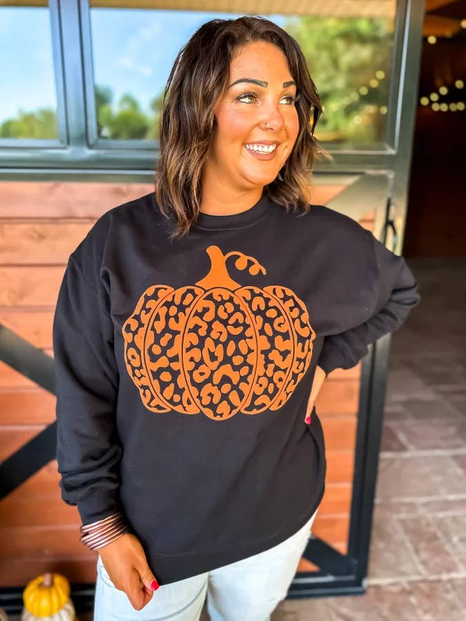 Leopard Pumpkin Puff Graphic Crewneck for wholesale by birdie