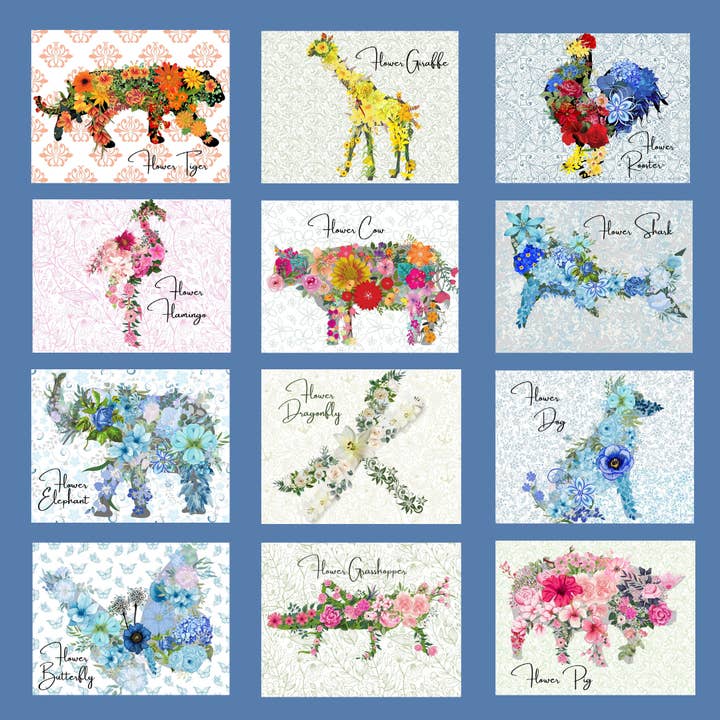 Postcard Bundle - 12 Whimsical Animals for wholesale by Piles of Postcards