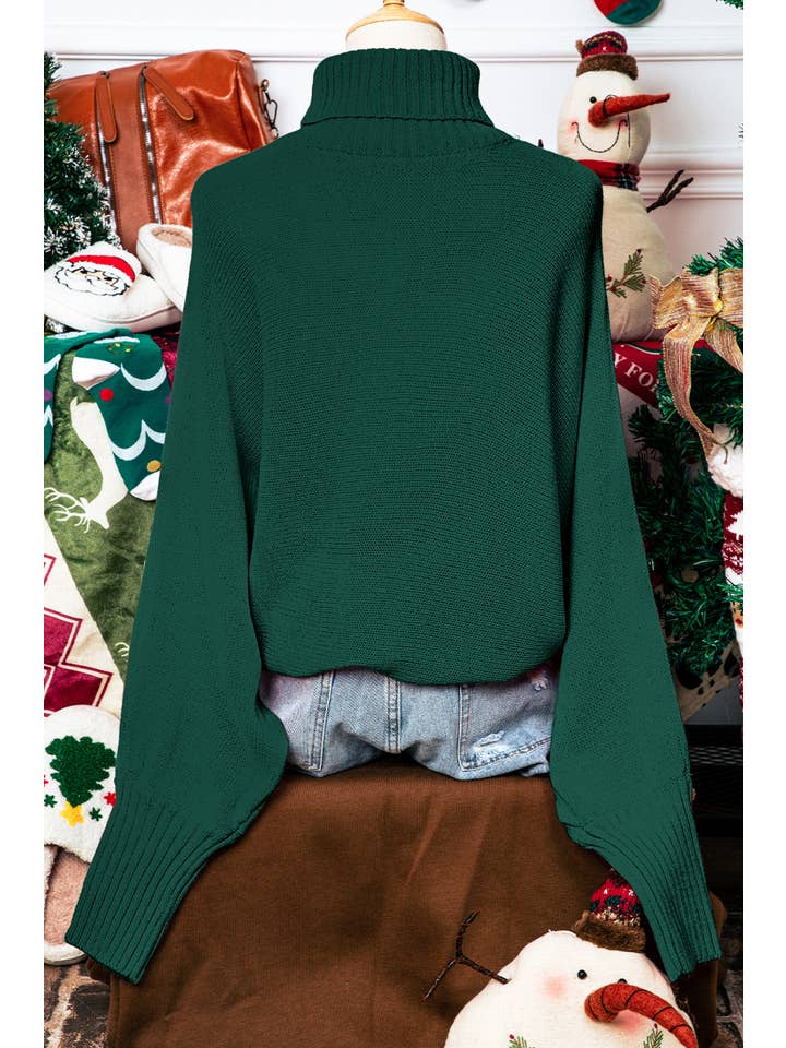 fashionworks - Wholesale Knit Sweater - Women's - Merry Letter Embroidered High Neck Christmas Sweater*S-2XL